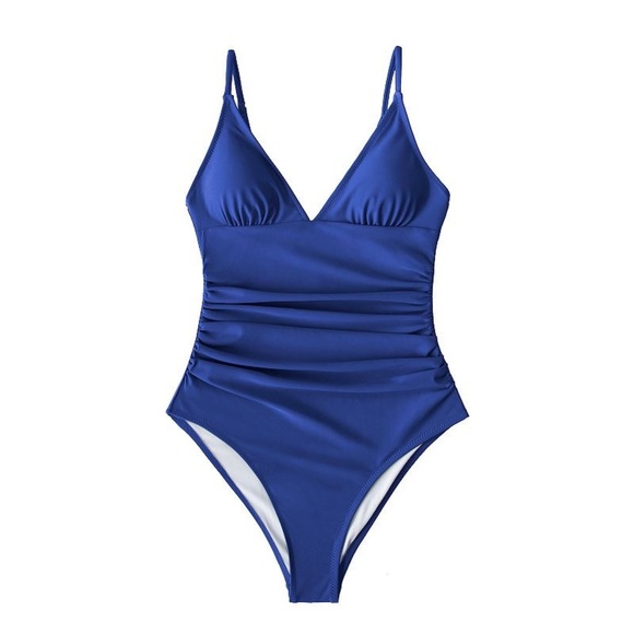 ❗️5X$30❗️ Women's Cupshe Shirred V-Neck Low Back One-Piece Swimsuit - Picture 4 of 5